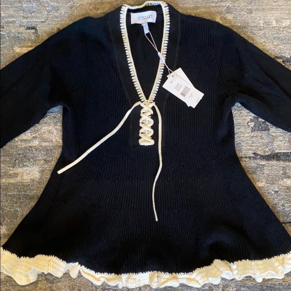 DEREK LAM RIBBED KNIT LACE UP SWEATER